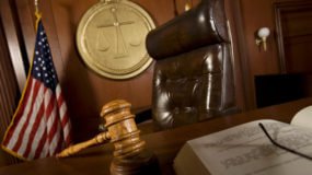 Judge's bench and gavel