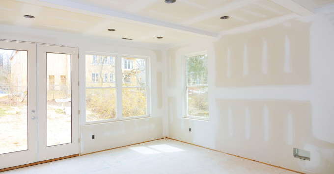 Newly sheetrocked room